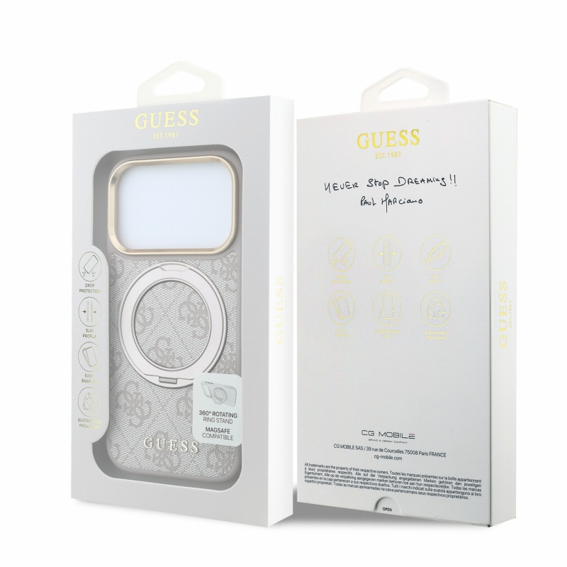 Guess PU 4G Ring Stand MagSafe Zadní Kryt pro iPhone 18 Pro Pink