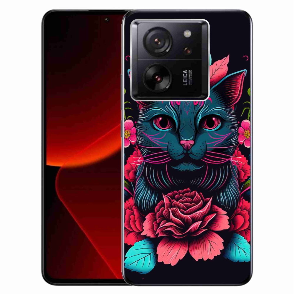 Gelový kryt mmCase na Xiaomi 13T/13T Pro - květiny a kočka