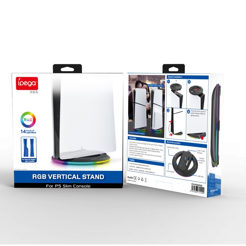 iPega P5S025S Vertikální Stojan s RGB pro PS5 Slim Black