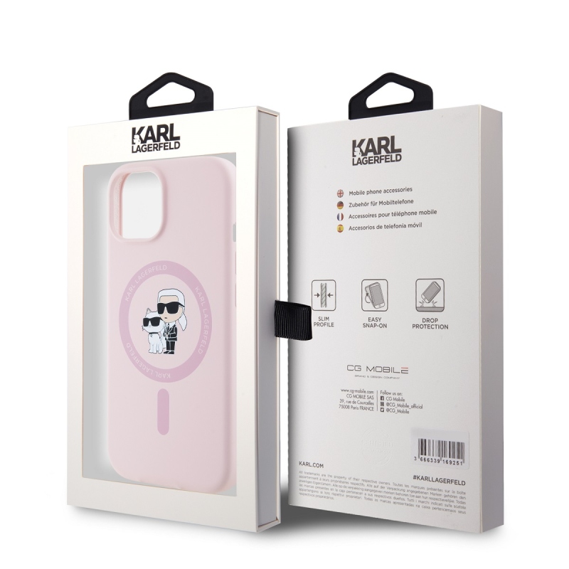 Karl Lagerfeld Liquid Silicone Karl and Choupette Magsafe Zadní Kryt pro iPhone 15 Pink