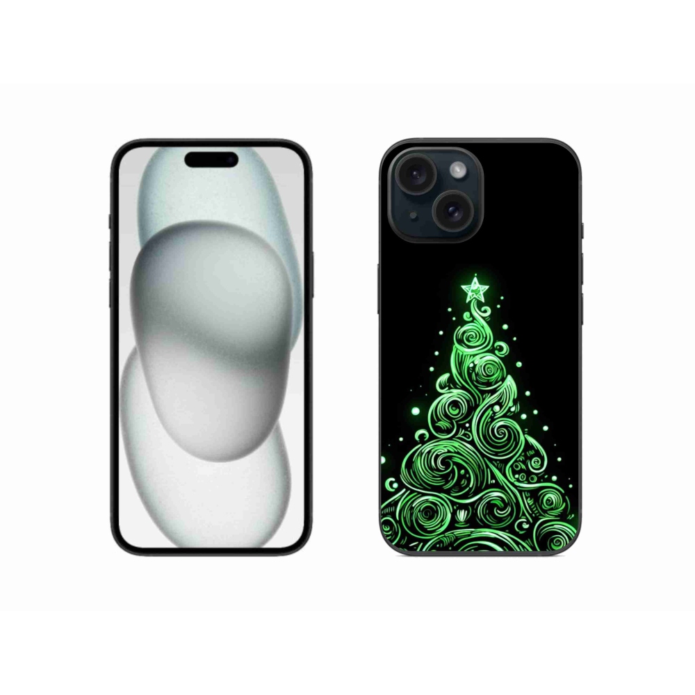Gelový kryt mmCase na iPhone 15 - neonový vánoční stromek 3