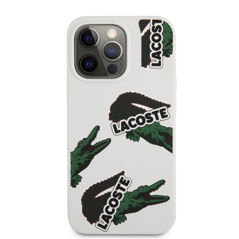 Lacoste Liquid Silicone Allover Pattern Kryt pro iPhone 13 Pro White