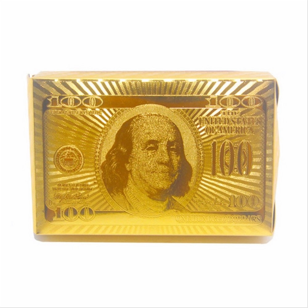Voděodolné plastové hrací karty 100 dolarů ve zlatém provedení 54 ks