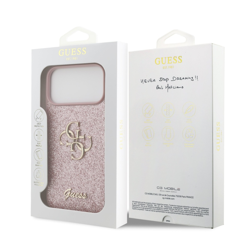 Guess PU Fixed Glitter 4G Metal Logo Zadní Kryt pro iPhone 18 Pro Max Pink