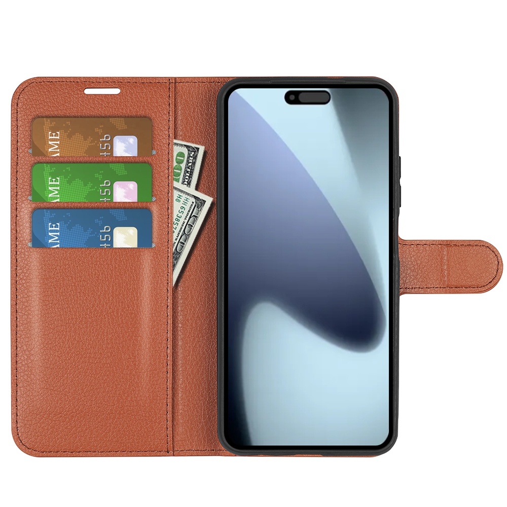 Litchi knížkové pouzdro na iPhone 17 - hnědé