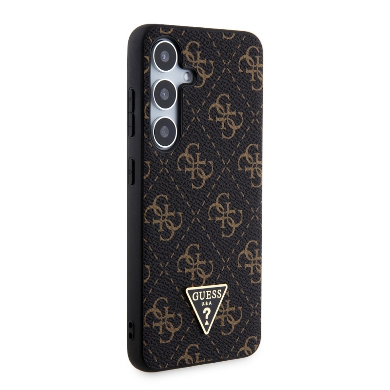 Guess PU Leather 4G Triangle Metal Logo Zadní Kryt pro Samsung Galaxy S24+ Black