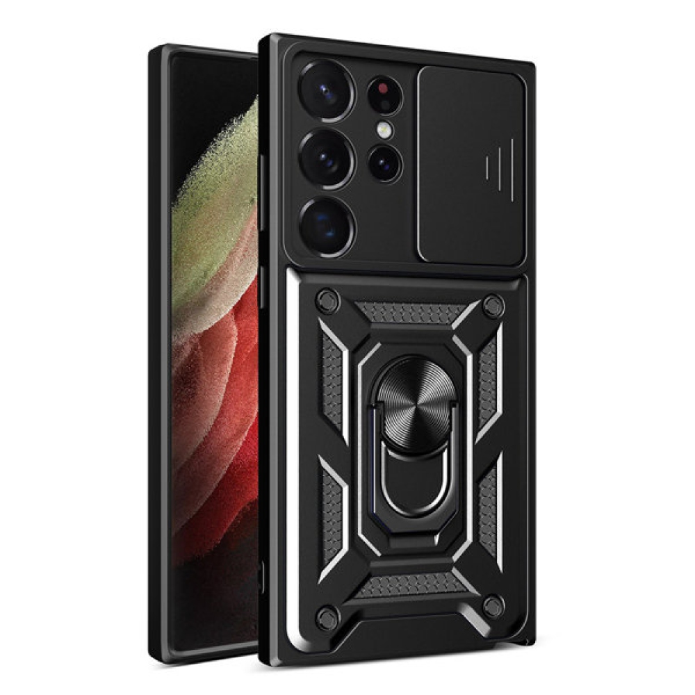 Slide odolný kryt s úchopem na prst na Samsung Galaxy S23 Ultra - černý