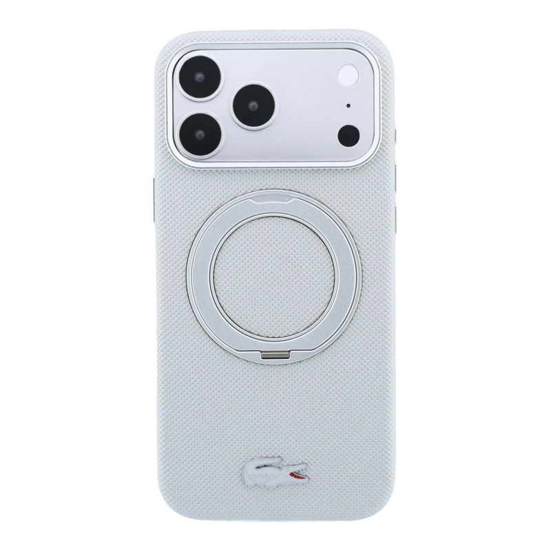 Lacoste PVC Petit Pique Semi Wrap Ring Stand MagSafe Zadní Kryt pro iPhone 18 Pro Max Light Grey