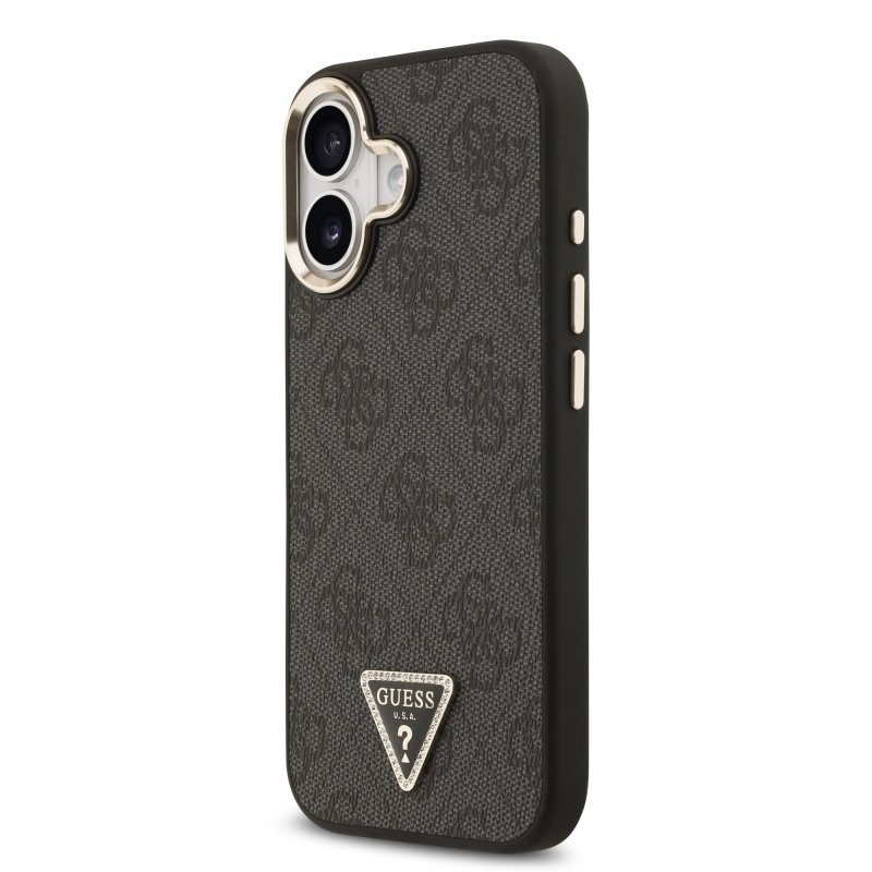 Guess PU Leather 4G Triangle Logo Gold Frame MagSafe Zadní Kryt pro iPhone 17 Black