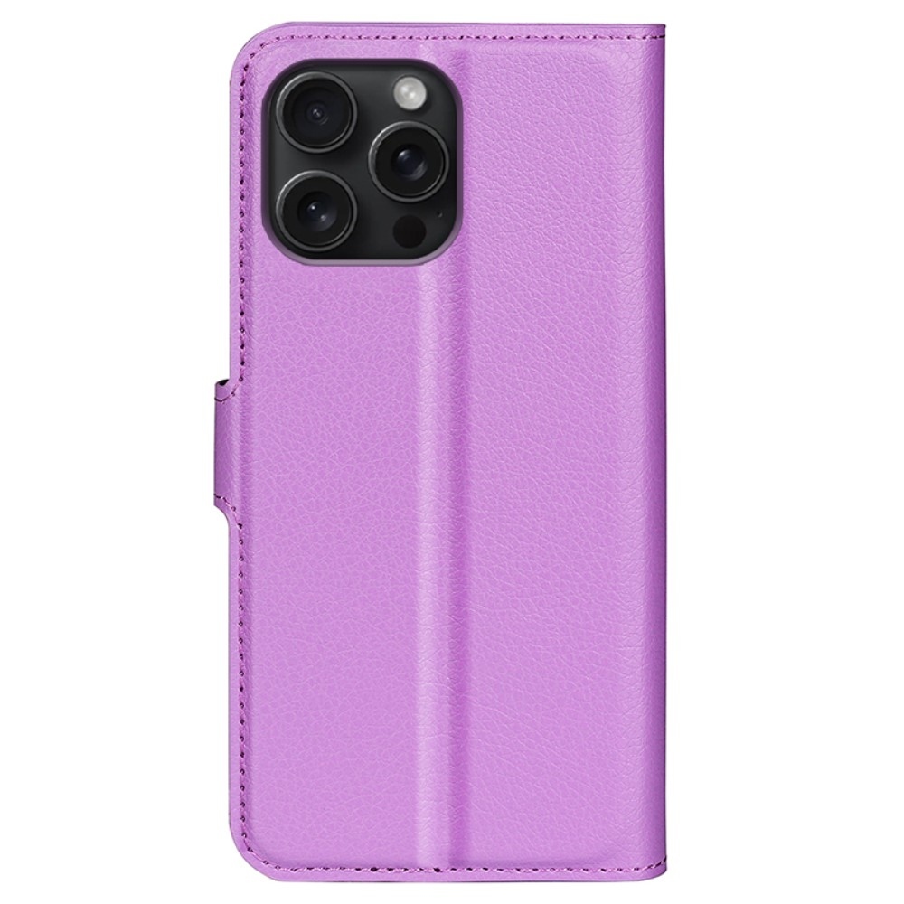Litchi knížkové pouzdro na iPhone 16 Pro - fialové