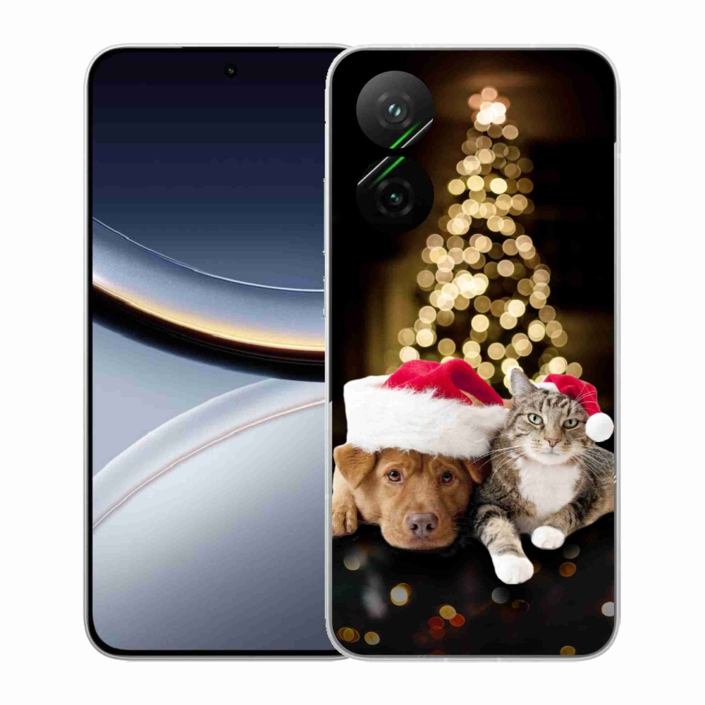 Gelový kryt mmCase na Xiaomi Poco F7 5G - vánoční pes a kočka