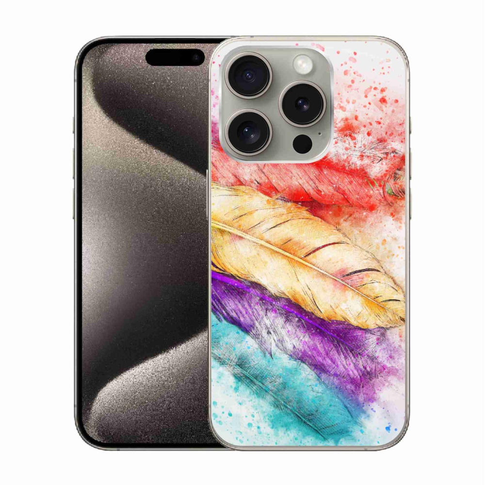 Gelový kryt mmCase na iPhone 15 Pro - barevné peří