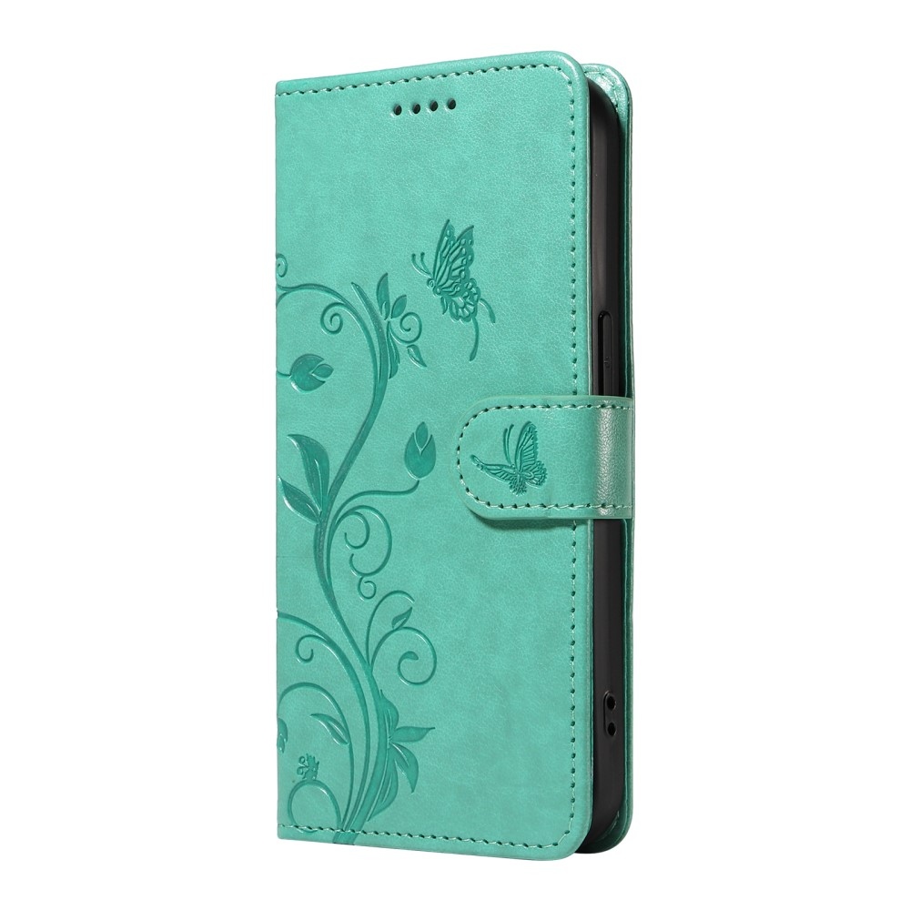 Flowery knížkové pouzdro na Samsung Galaxy A06 4G - modrozelené