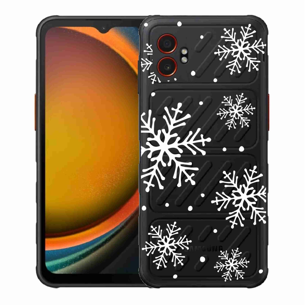 Gelový kryt mmCase na Samsung Galaxy Xcover 7 Pro - bílé vločky na průhledném pozadí