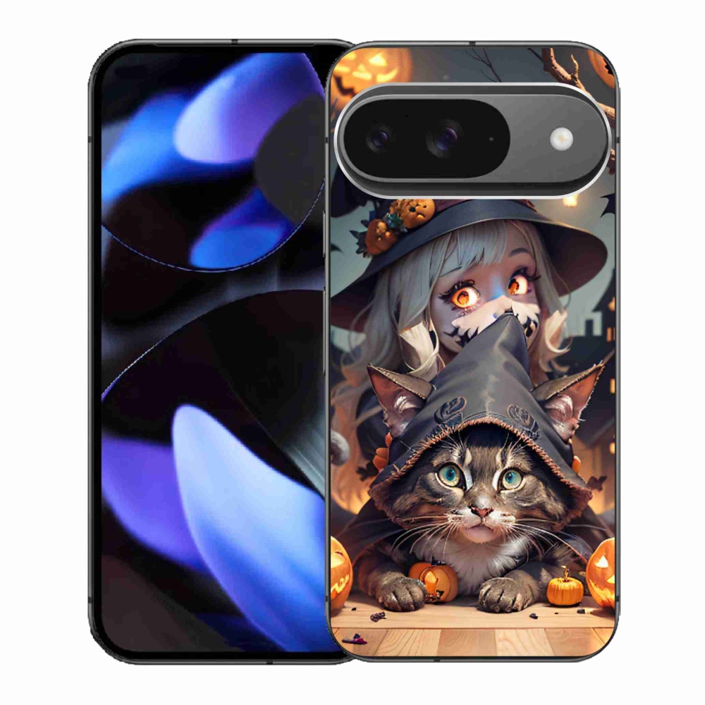 Gelový kryt mmCase na Google Pixel 9/9 Pro - čarodějnice s kočkou
