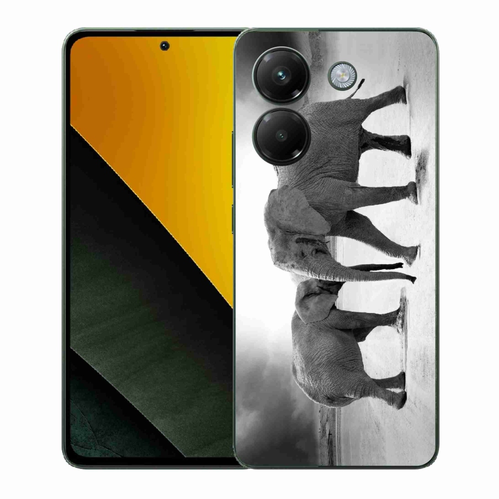 Gelový kryt mmCase na Xiaomi Poco M7 Pro 5G - černobílí sloni