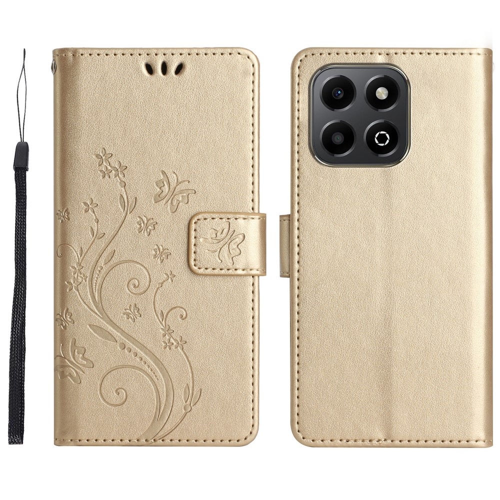 Flowers knížkové pouzdro na Honor 200 Smart 5G - zlaté