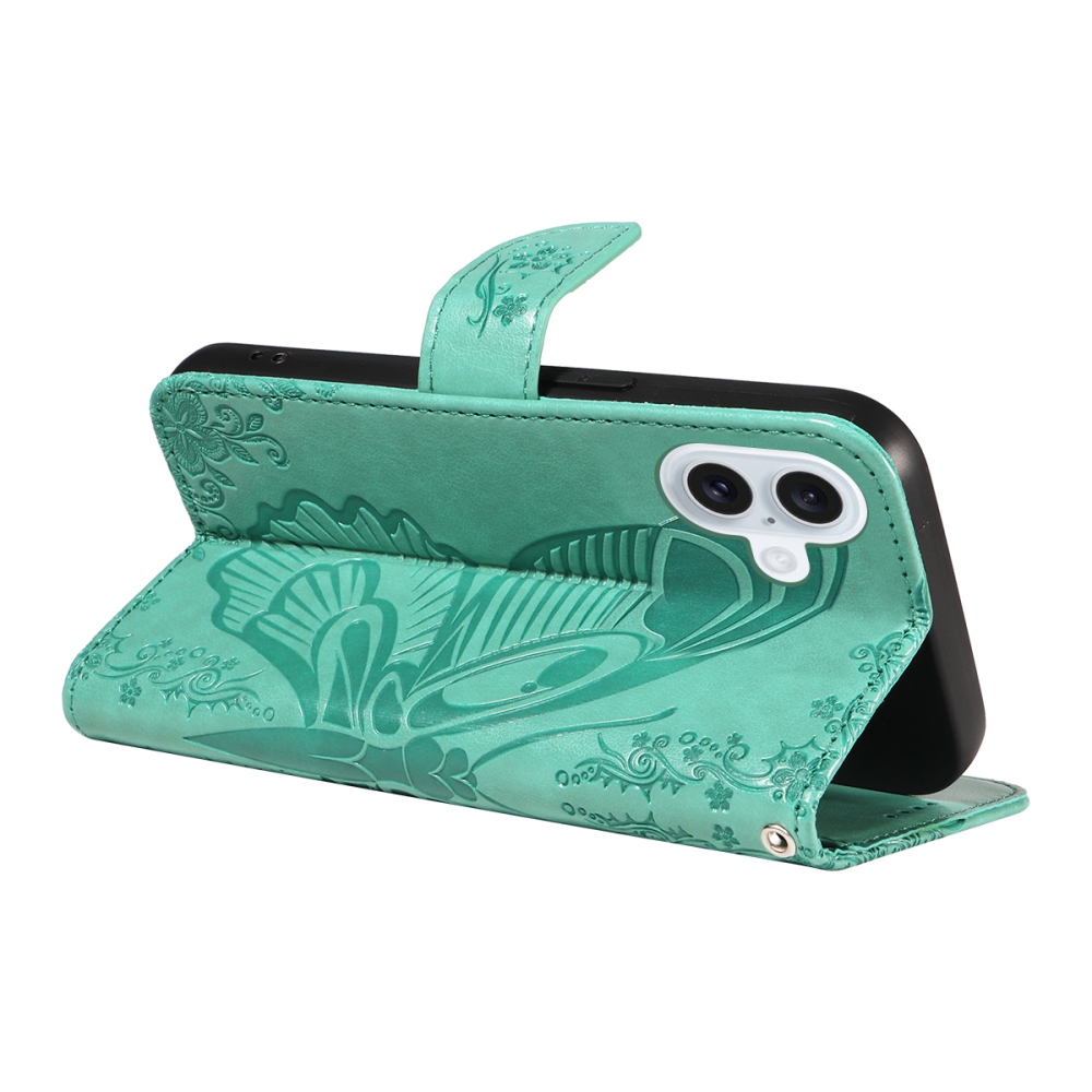 Floral Butterfly knížkové pouzdro na iPhone 17 - modrozelené