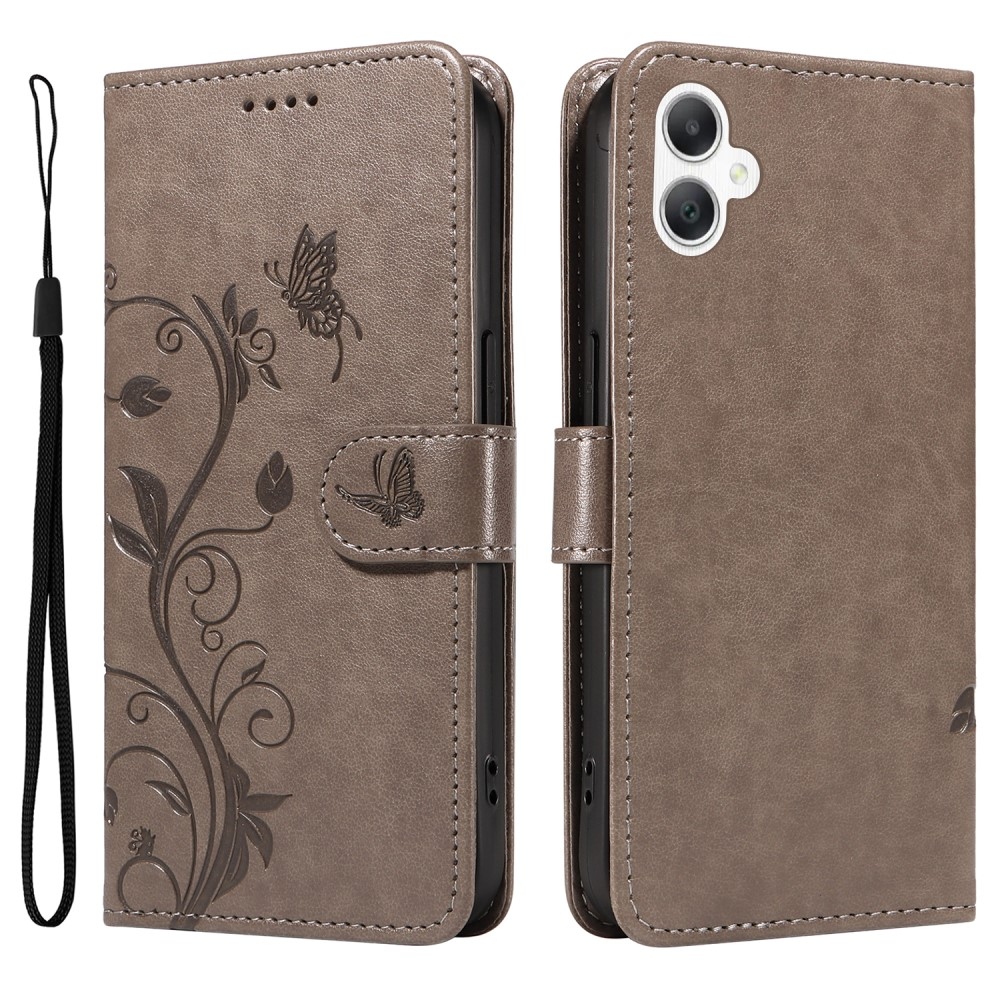Flowery knížkové pouzdro na Samsung Galaxy A06 4G - šedé