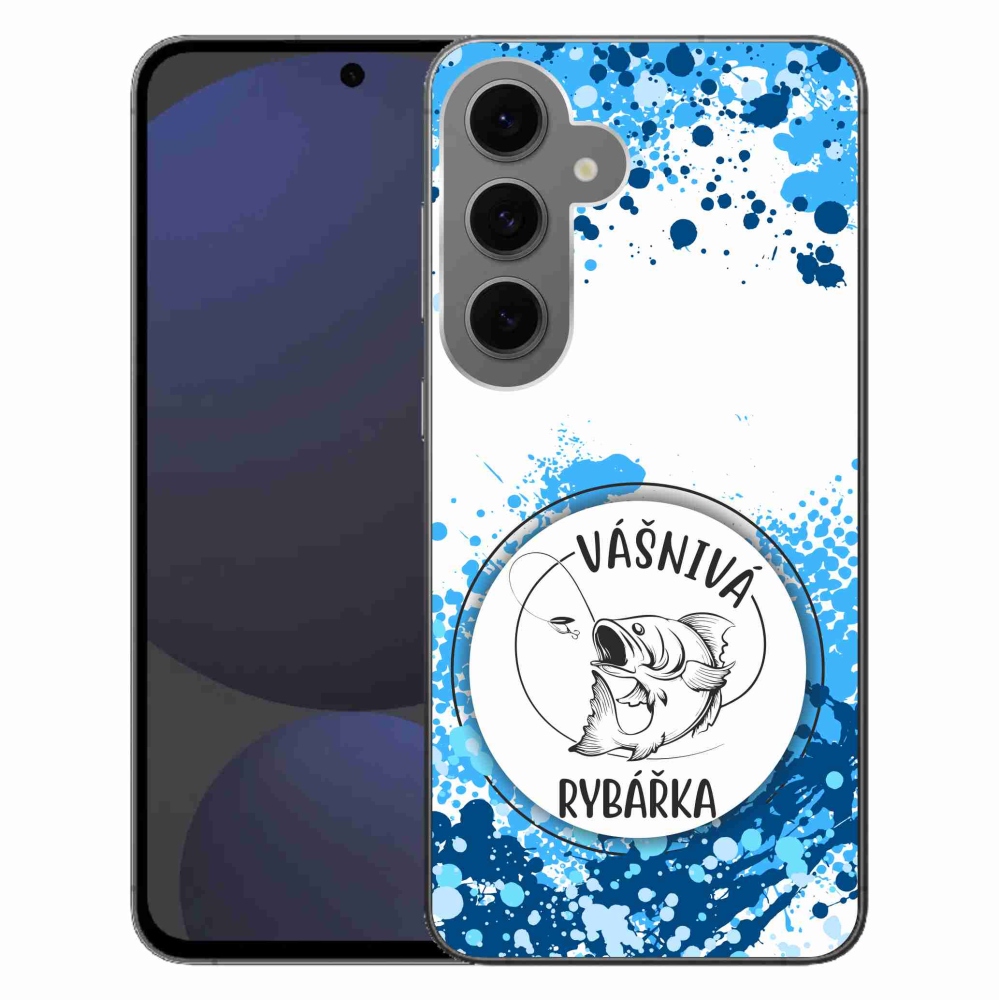 Gelový kryt mmCase na Samsung Galaxy S24 FE - vášnivá rybářka bílé pozadí