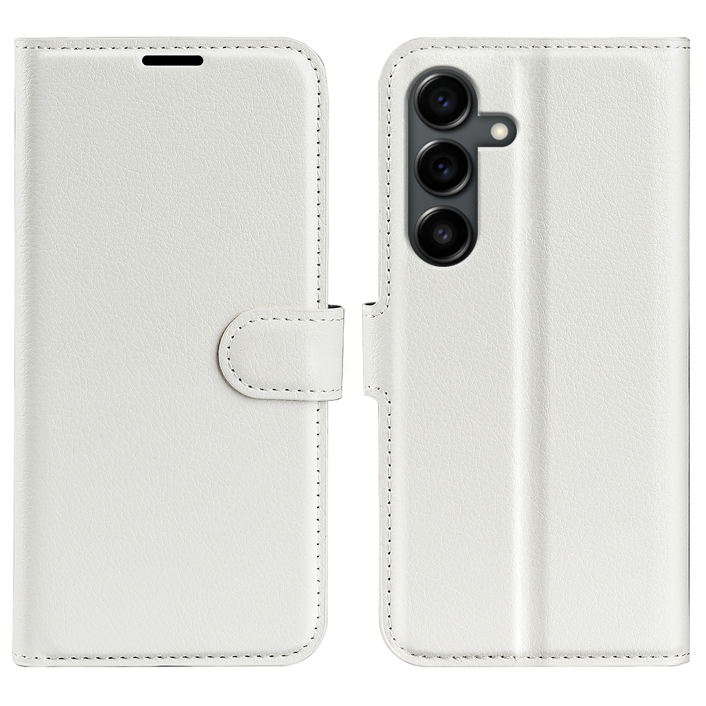 Litchi knížkové pouzdro na Samsung Galaxy S25 FE - bílé