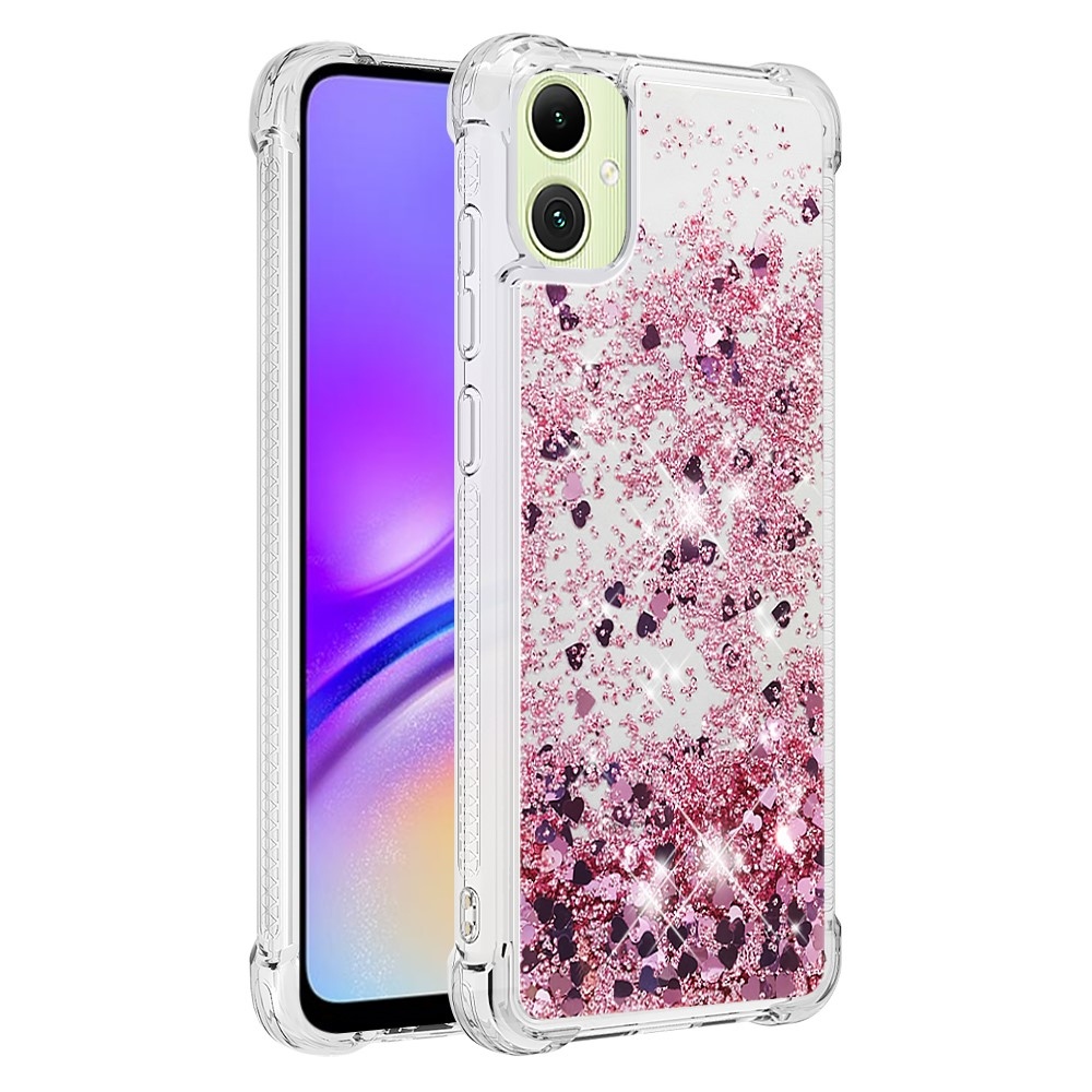 Glitter přesýpací gelový obal na Samsung Galaxy A06 4G - růžovozlatý/srdíčka