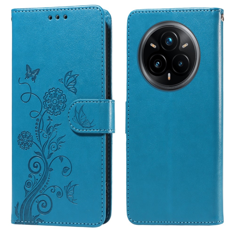 Flowery knížkové pouzdro na Realme 14 Pro+ 5G - modré