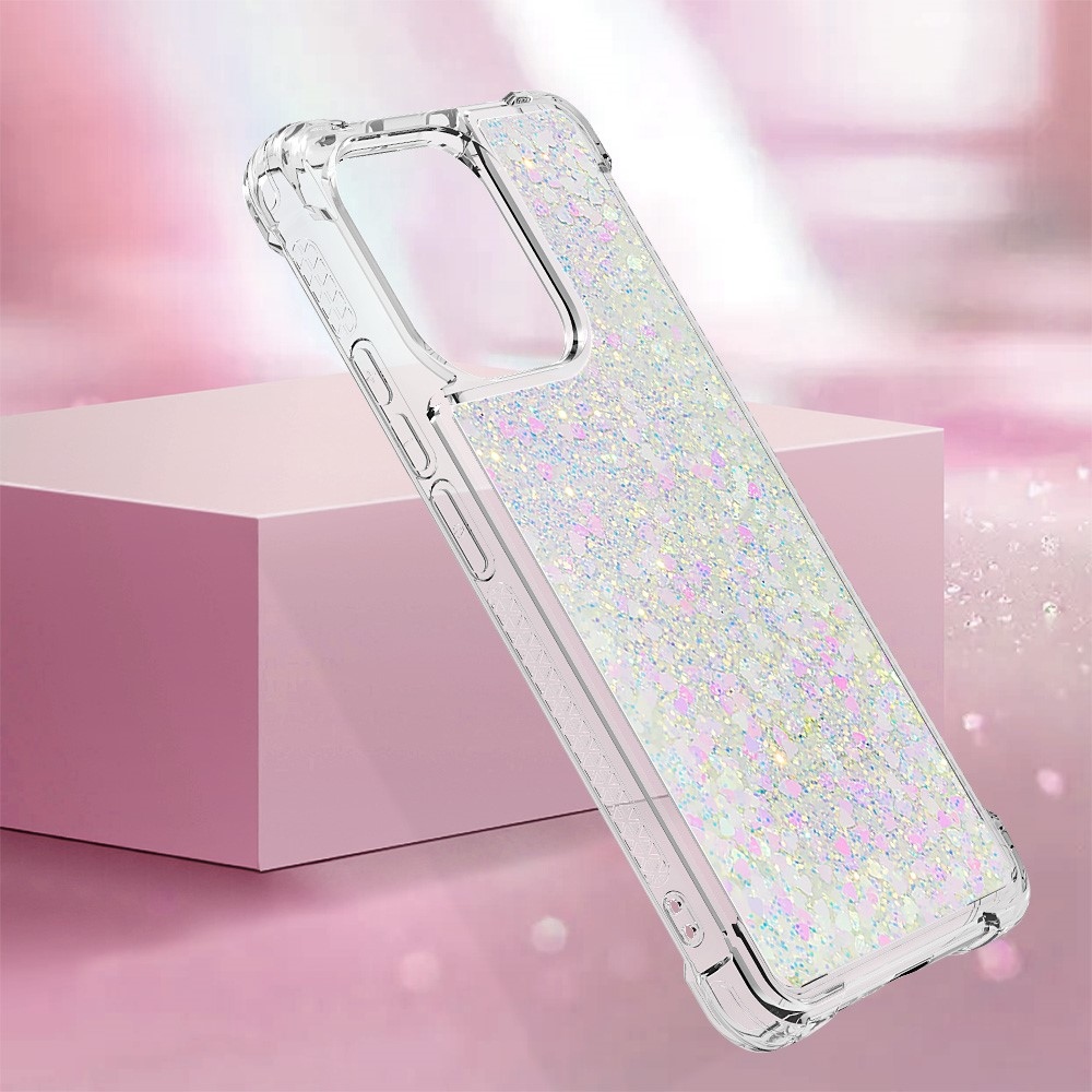 Glitter gelový přesýpací obal na Xiaomi Redmi Note 13 - růžovostříbrný/srdíčka