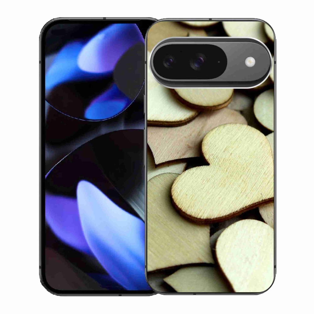 Gelový kryt mmCase na Google Pixel 9/9 Pro - dřevěná srdíčka