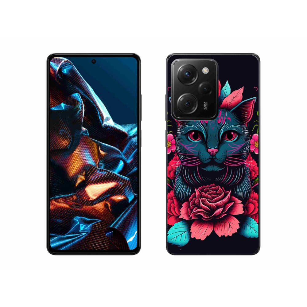 Gelový kryt mmCase na Xiaomi Poco X5 Pro 5G - květiny a kočka