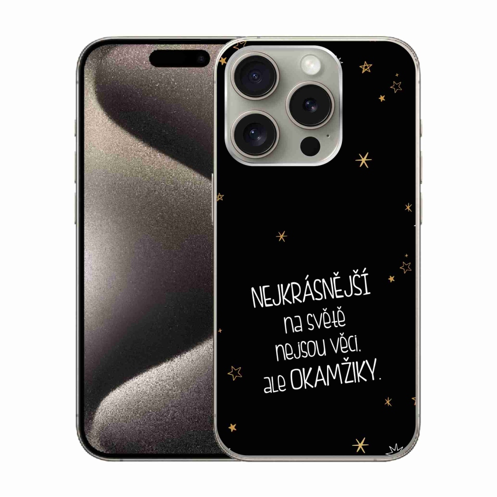 Gelový kryt mmCase na iPhone 15 Pro - citát 4 černé pozadí