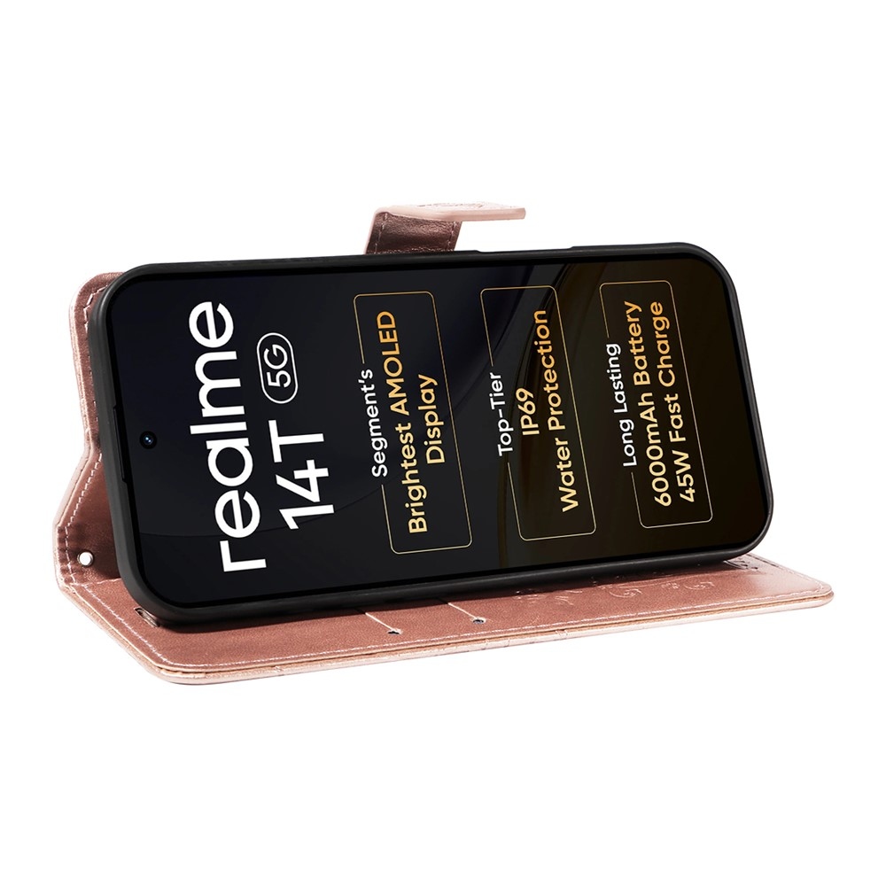 Big Butterfly knížkové pouzdro na Realme 14 5G/14T 5G - růžovozlaté