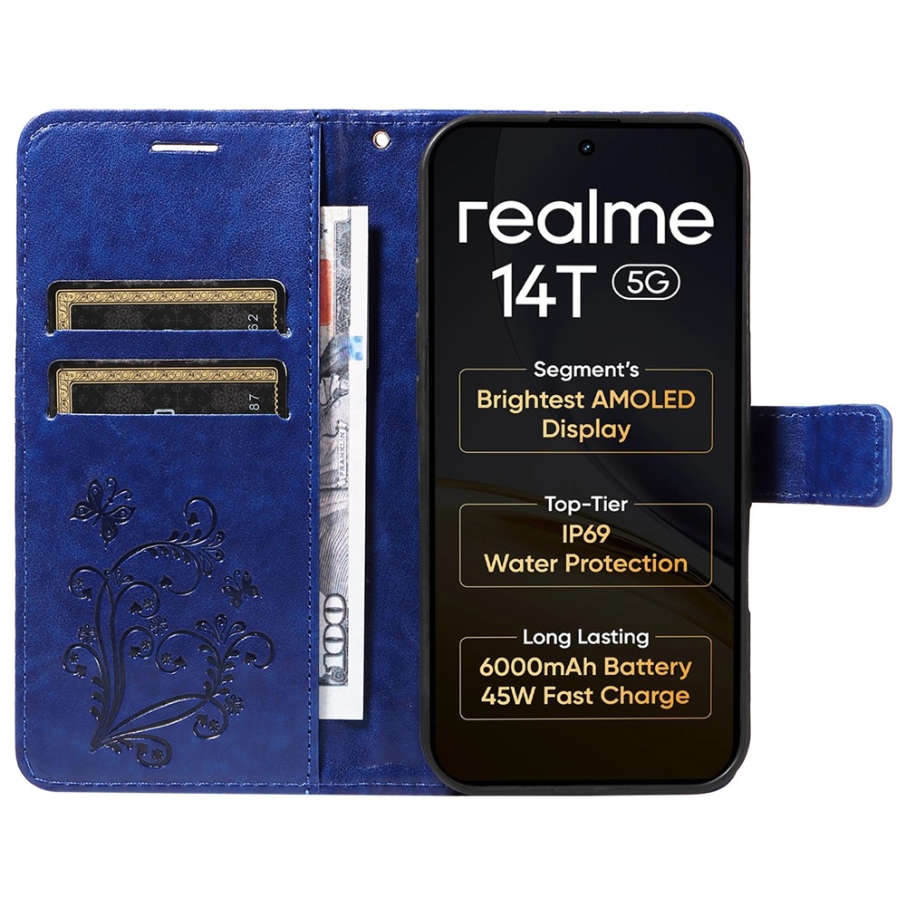 Big Butterfly knížkové pouzdro na Realme 14 5G/14T 5G - modré