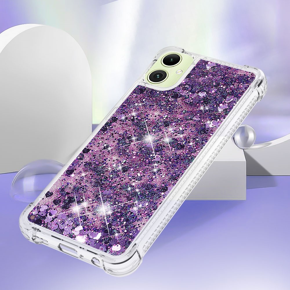 Glitter přesýpací gelový obal na Samsung Galaxy A06 4G - tmavěfialový/srdíčka