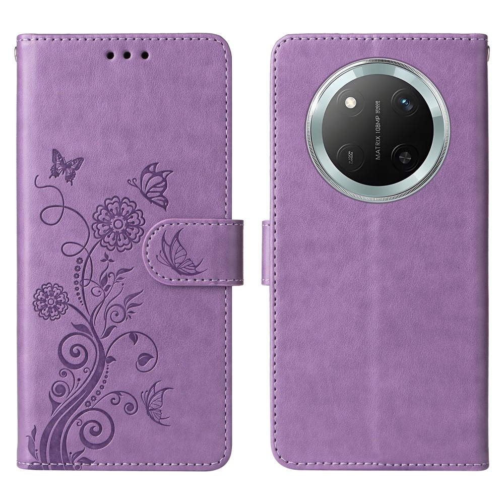 Flowery knížkové pouzdro na Honor Magic 7 Lite 5G - fialové