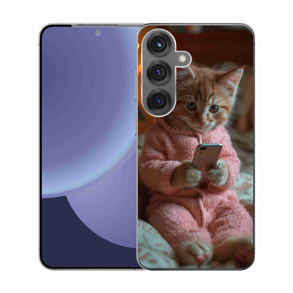 Gelový kryt mmCase na Samsung Galaxy S25 - kotě s mobilem