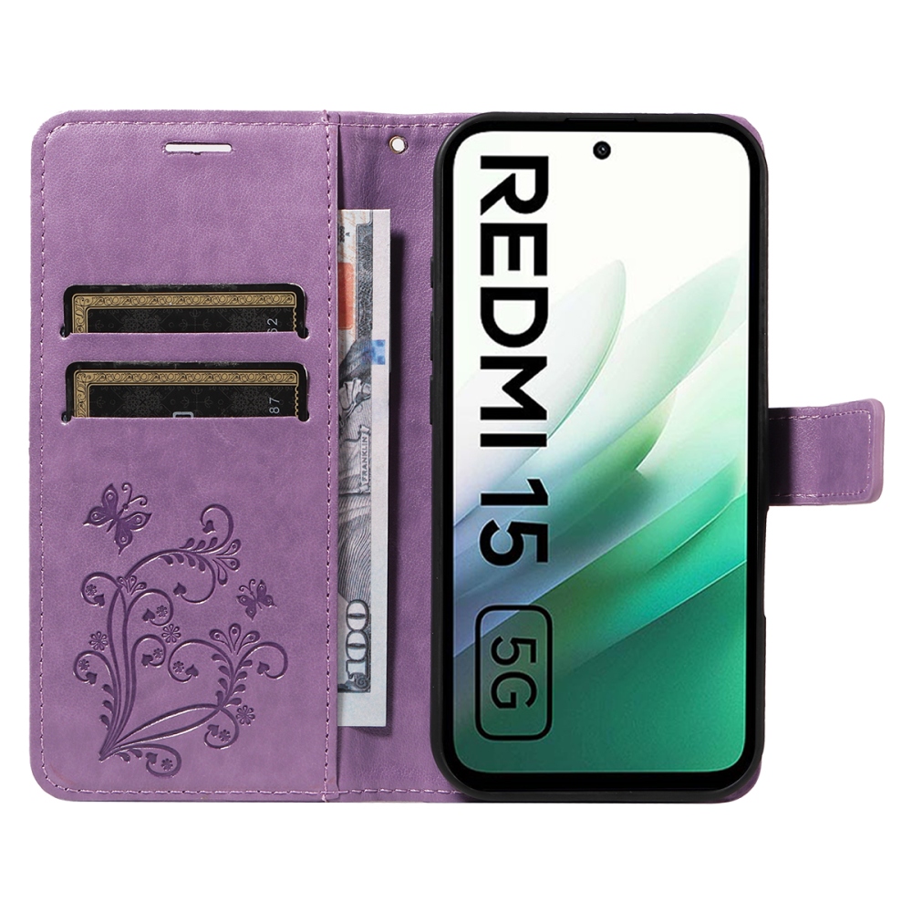 Big Butterfly knížkové pouzdro na Xiaomi Redmi 15 4G (171mm) - fialové