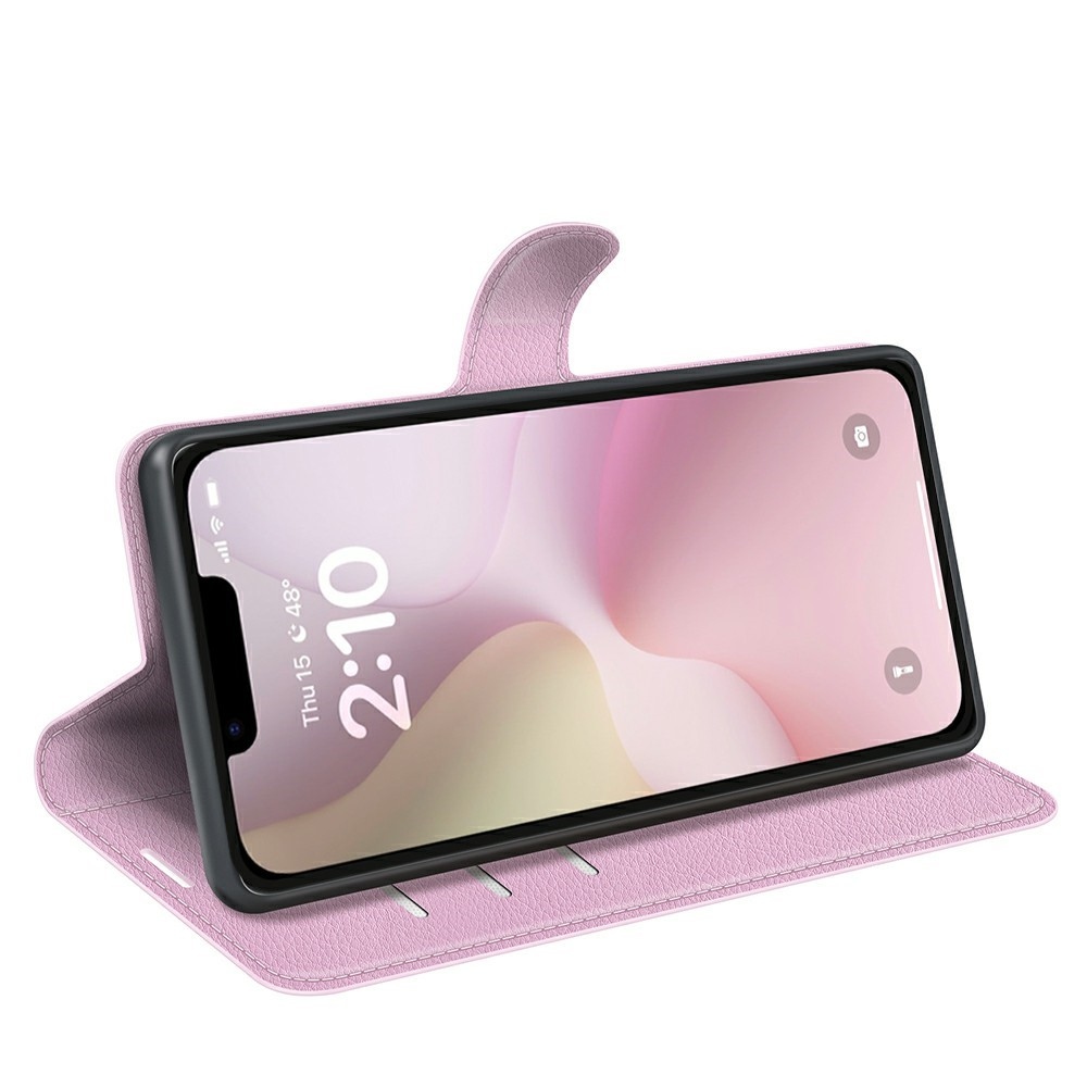 Litchi knížkové pouzdro na iPhone 16e - růžové