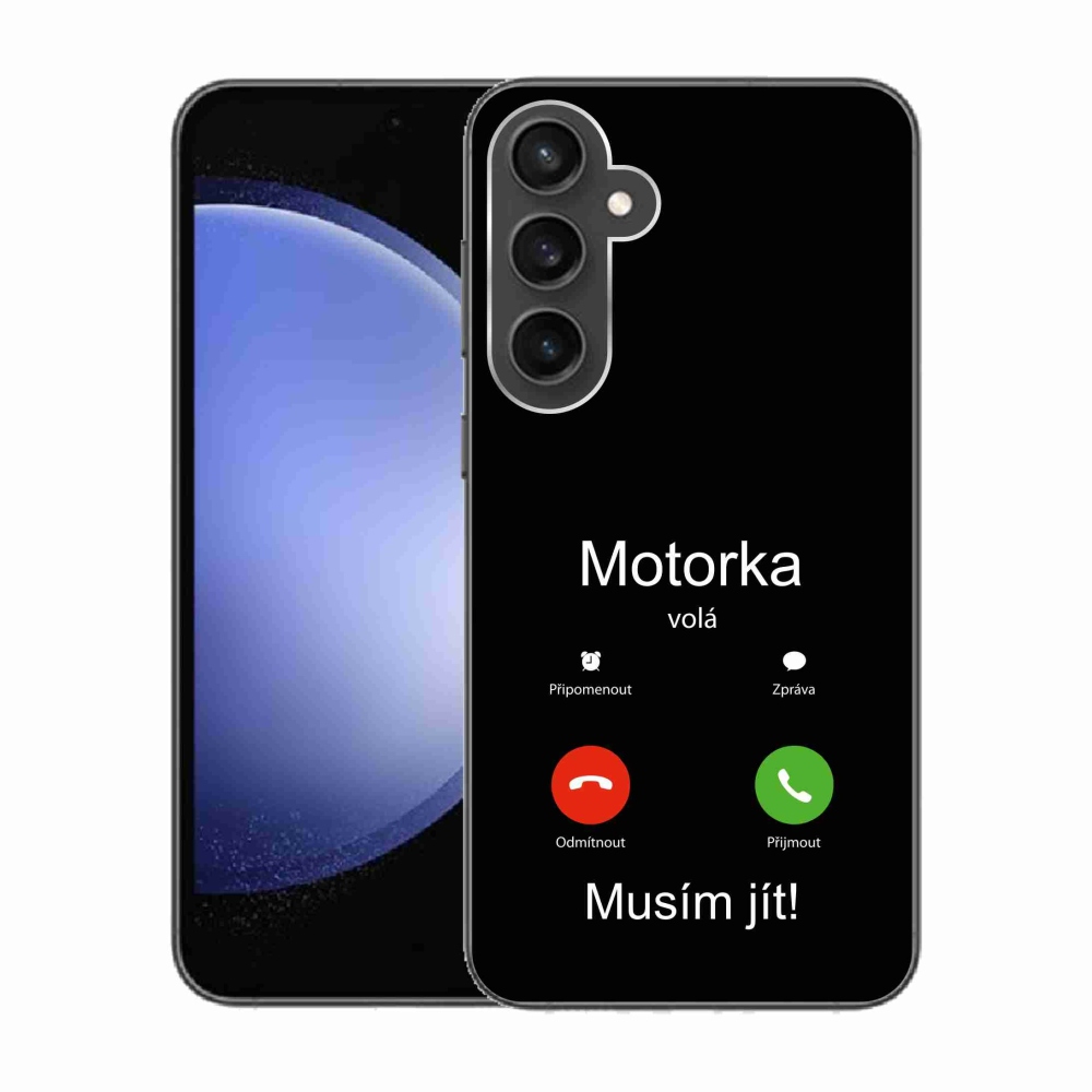 Gelový kryt mmCase na Samsung Galaxy S23 FE - motorka volá černé pozadí