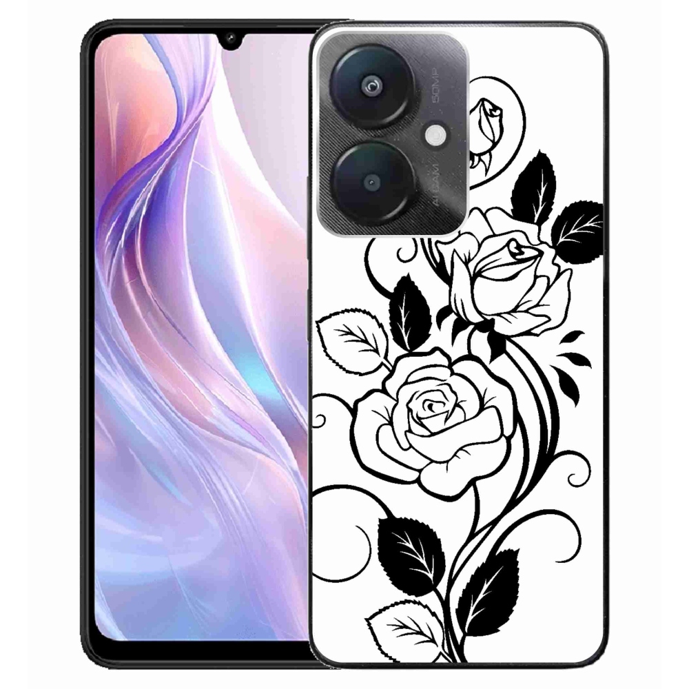 Gelový kryt mmCase na Xiaomi Redmi 13C 5G - černobílá růže