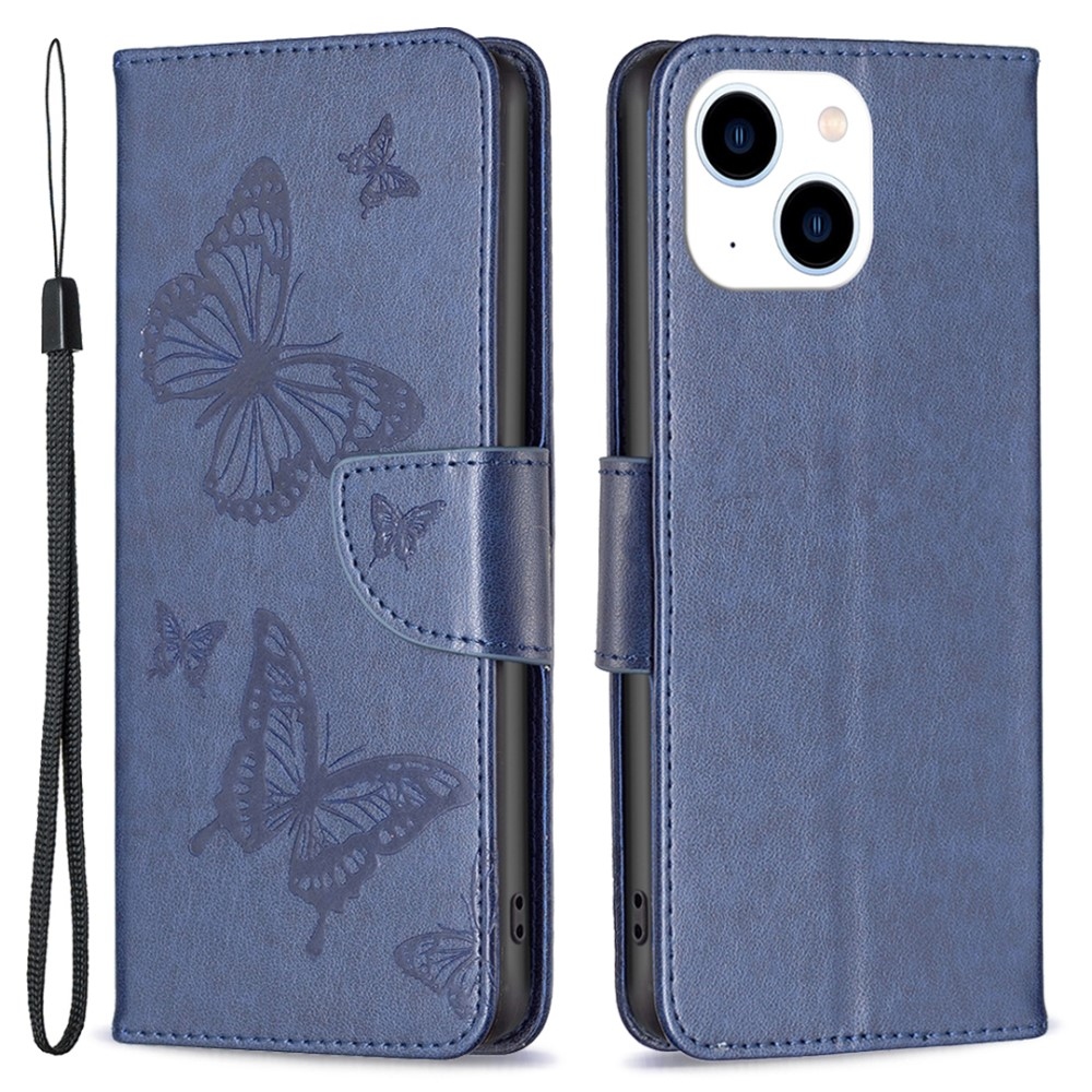 Butterfly knížkové pouzdro na iPhone 15 - modré