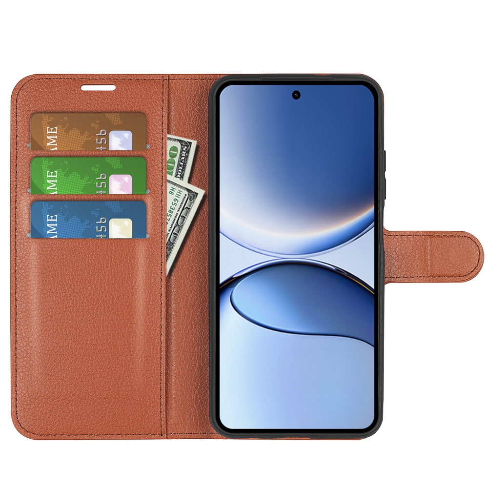 Litchi knížkové pouzdro na Xiaomi Poco F7 5G - hnědé