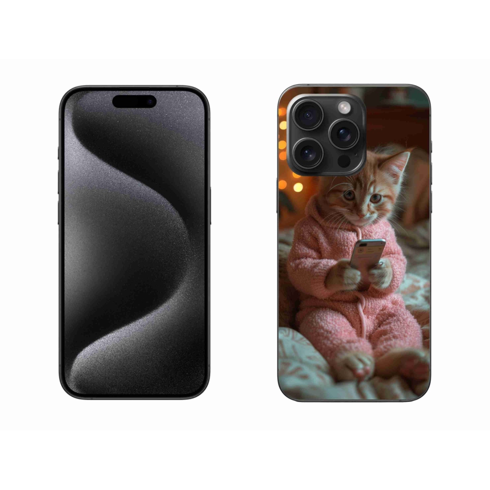 Gelový kryt mmCase na iPhone 15 Pro Max - kotě s mobilem