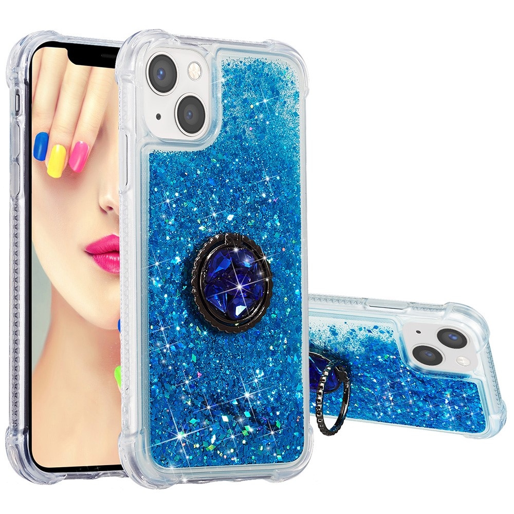 Glitter přesýpací gelový obal na iPhone 15 Plus - modrý