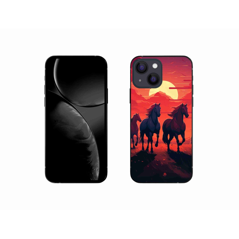 Gelový kryt mmCase na iPhone 13 mini - koně a západ slunce