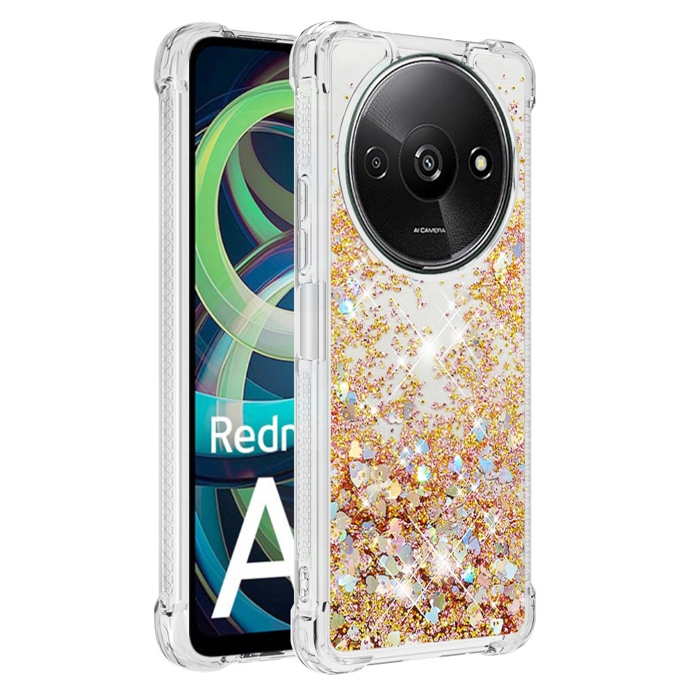 Glitter gelový přesýpací obal na Xiaomi Redmi A3 - zlatý/srdíčka