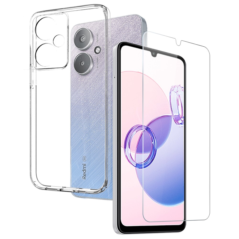 NORTHJO průhledný gelový obal + tvrzené sklo na Xiaomi Redmi 13C 5G - průhledný