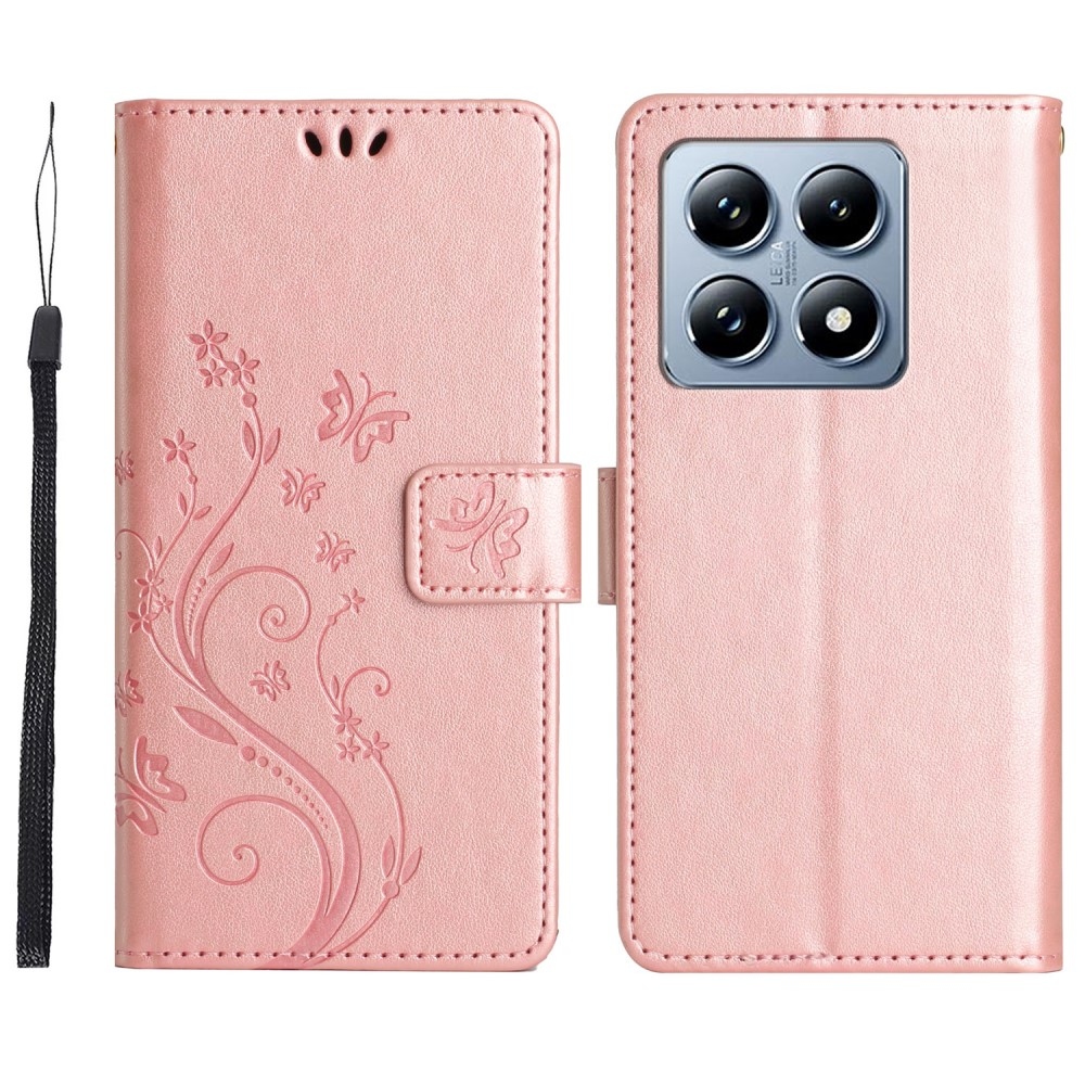 Flowers knížkové pouzdro na Xiaomi 14T Pro - růžovozlaté
