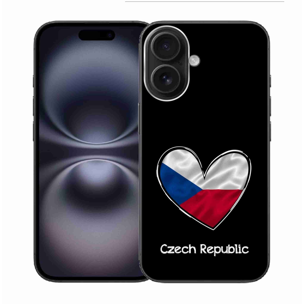 Gelový kryt mmCase na iPhone 16 - vlajka srdce černé pozadí