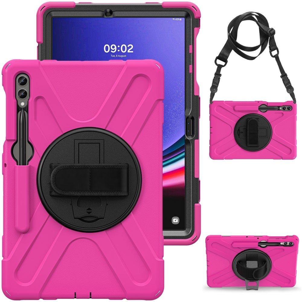 Strap odolný kryt s úchopem na ruku a popruhem na Samsung Galaxy Tab S10+/S9+/S9 FE+/S8+/S7+ - růžový